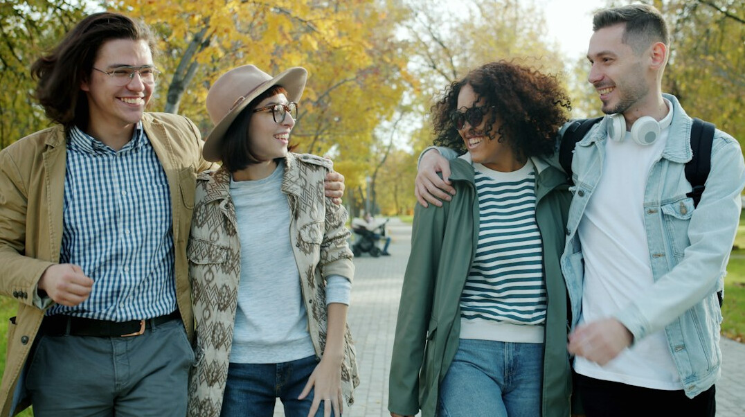 friends meeting in park